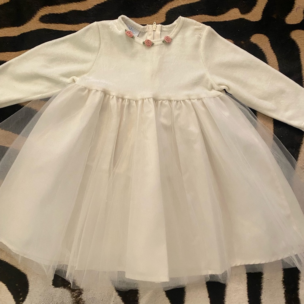 Heartstrings Baby 24Mos white velvet bodice w/pink roses and layered toile skirt
